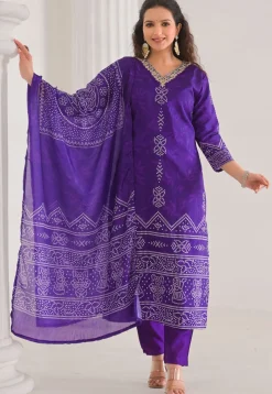 Casual Wear>Utsav Fashion Bandhej Printed Crepe Pakistani Suit in Purple