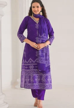 Casual Wear>Utsav Fashion Bandhej Printed Crepe Pakistani Suit in Purple