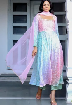 A-Line Suits>Utsav Fashion Bandhej Printed Georgette Aline Suit in Multicolor