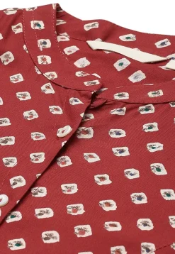 Tunics>Utsav Fashion Bandhej Printed Rayon Tunic in Maroon Red