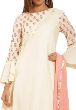A-Line Suits|Casual Wear>Utsav Fashion Block Printed Cotton A Line Suit in Cream White