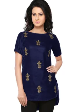 Tunics>Utsav Fashion Bullion Velvet Tunic in Navy Blue