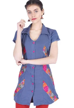 Tunics>Utsav Fashion Button Down Pintucked Georgette Tunic in Grey