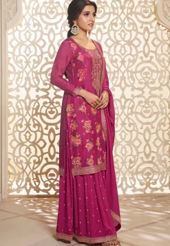 Bollywood Wear>Utsav Fashion Digital Printed Art Silk Jacquard Pakistani Suit in Pink