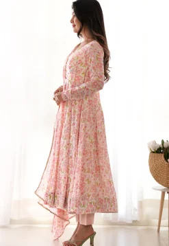 A-Line Suits|Festive Wear>Utsav Fashion Digital Printed Chiffon A Line Suit in Baby Pink