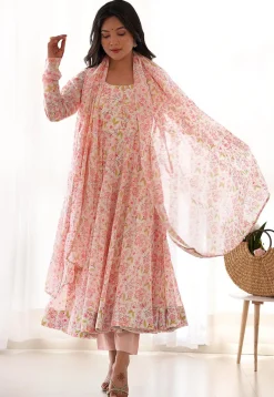 A-Line Suits|Casual Wear>Utsav Fashion Digital Printed Chiffon A Line Suit in Off White