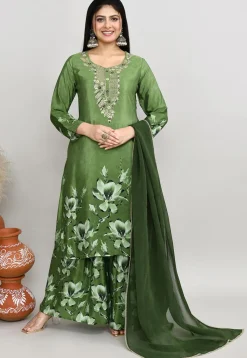 Festive Wear>Utsav Fashion Digital Printed Crepe Silk Pakistani Suit in Green