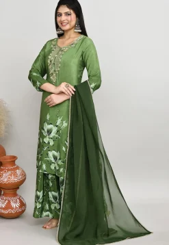 Festive Wear>Utsav Fashion Digital Printed Crepe Silk Pakistani Suit in Green