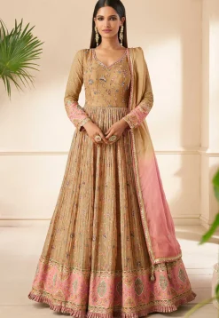 Abaya Style|Wedding Wear>Utsav Fashion Digital Printed Georgette Abaya Style Suit in Beige
