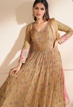 Abaya Style|Wedding Wear>Utsav Fashion Digital Printed Georgette Abaya Style Suit in Beige
