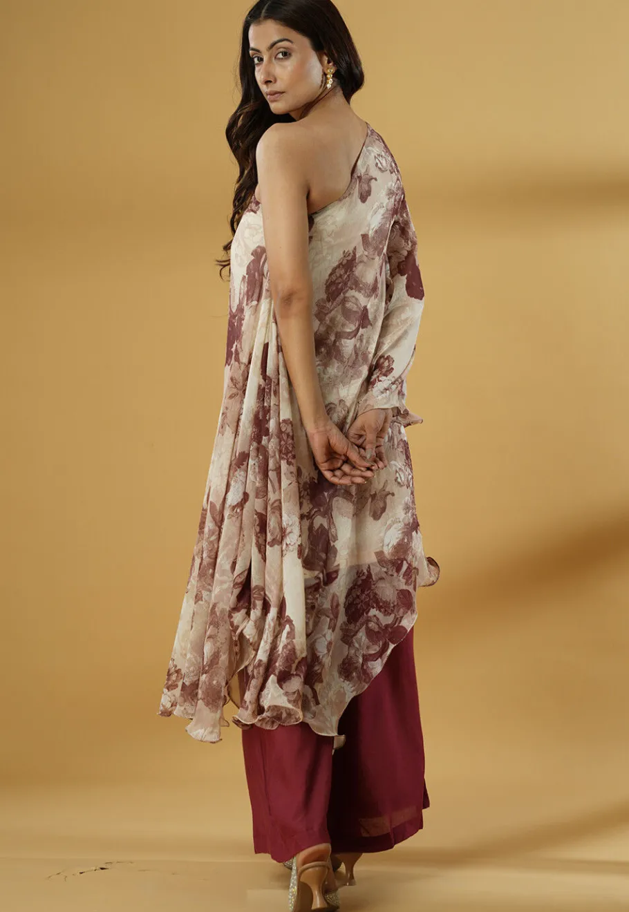 A-Line Suits|Party Wear>Utsav Fashion Digital Printed Georgette A Line Suit in Beige