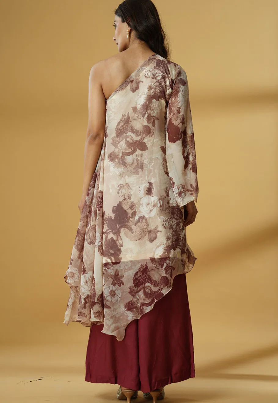 A-Line Suits|Party Wear>Utsav Fashion Digital Printed Georgette A Line Suit in Beige