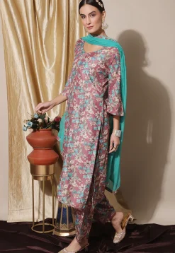 Casual Wear>Utsav Fashion Digital Printed Muslin Silk Pakistani Suit in Dusty Pink