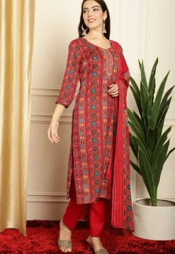 Casual Wear>Utsav Fashion Digital Printed Pashmina Silk Pakistani Suit in Red