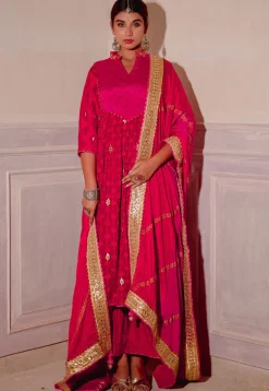 Wedding Wear>Utsav Fashion Digital Printed Pure Chinon Chiffon Pakistani Suit in Fuchsia Pink