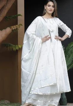 Casual Wear>Utsav Fashion Embellished Cotton Pakistani Suit in Off White