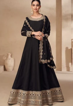 Wedding Wear>Utsav Fashion Embroidered Art Silk Abaya Style Suit in Black