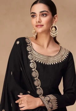 Wedding Wear>Utsav Fashion Embroidered Art Silk Abaya Style Suit in Black
