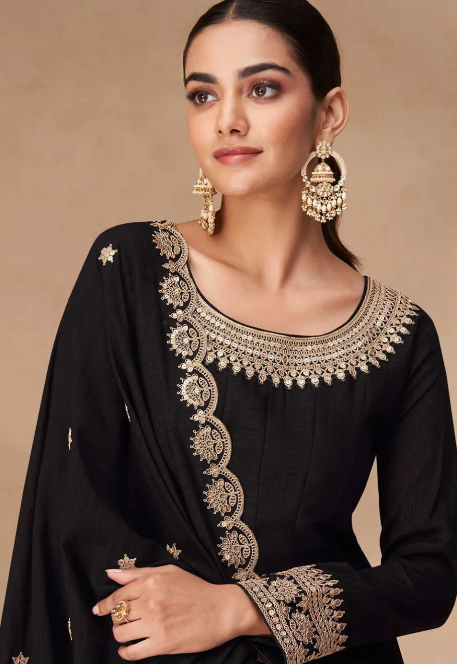 Wedding Wear>Utsav Fashion Embroidered Art Silk Abaya Style Suit in Black