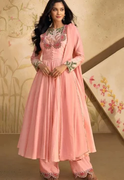 A-Line Suits|Wedding Wear>Utsav Fashion Embroidered Art Silk Aline Suit in Pink