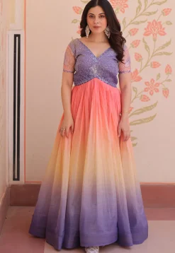 Gowns>Utsav Fashion Embroidered Art Silk Gown in Multicolor