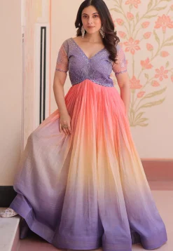 Gowns>Utsav Fashion Embroidered Art Silk Gown in Multicolor