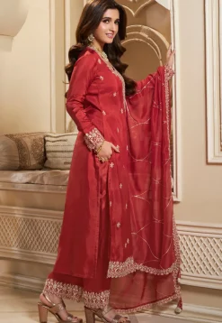 Bollywood Wear>Utsav Fashion Embroide Art Silk Pakistani Suit in Red
