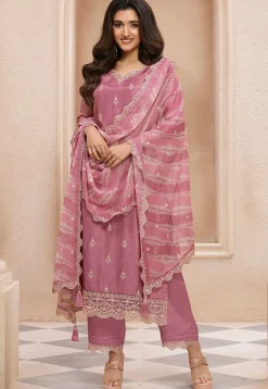 Bollywood Wear>Utsav Fashion Embroidered Art Silk Pakistani Suit in Pink