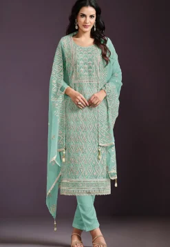Wedding Wear>Utsav Fashion Embroidered Chinon Chiffon Pakistani Suit in Sea Green