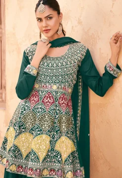 Wedding Wear>Utsav Fashion Embroidered Chinon Silk Pakistani Suit in Green