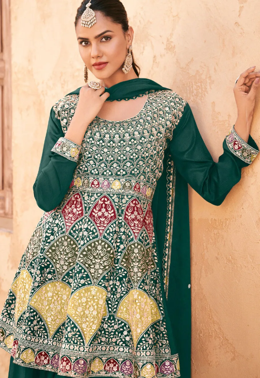 Wedding Wear>Utsav Fashion Embroidered Chinon Silk Pakistani Suit in Green