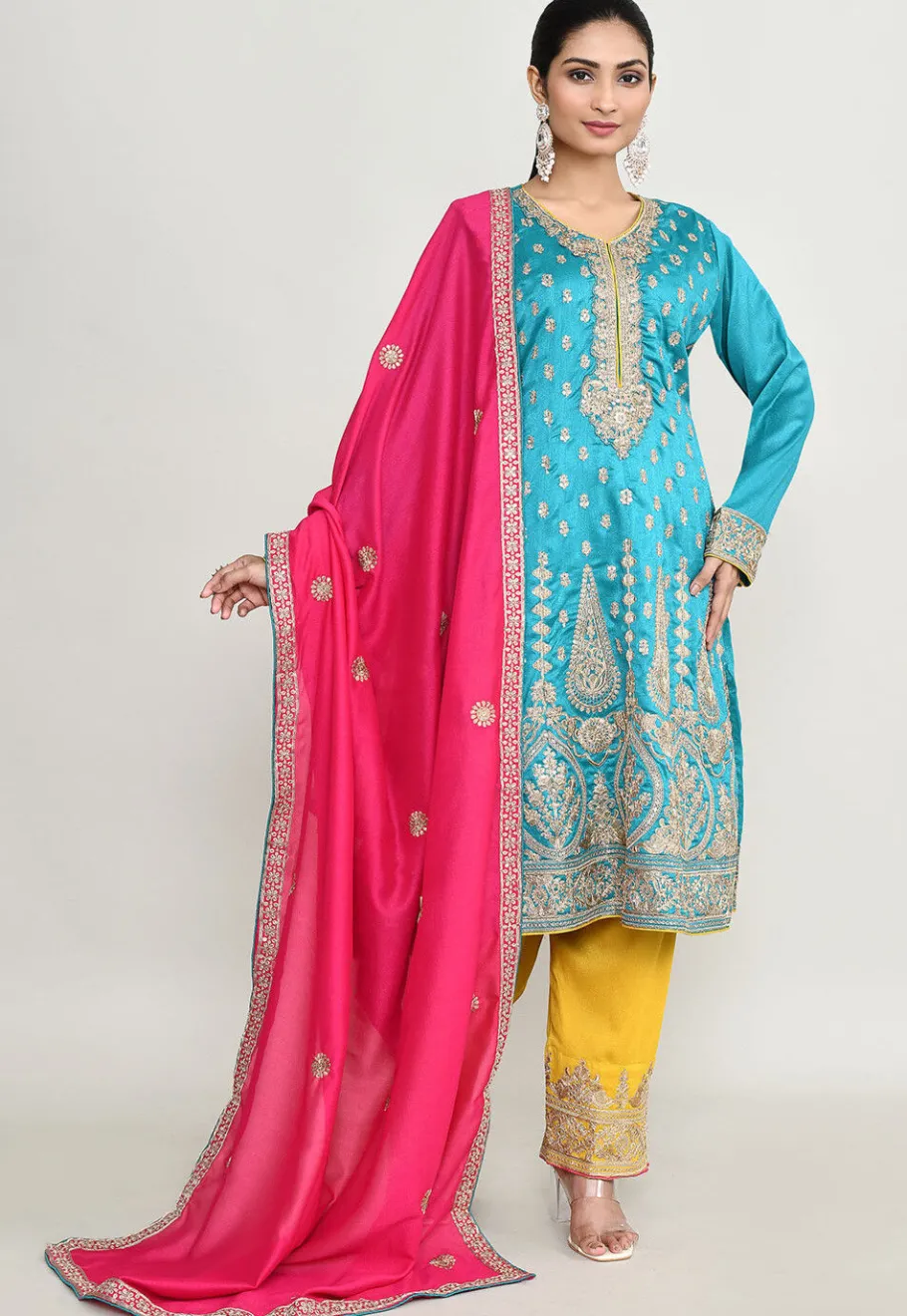 Wedding Wear>Utsav Fashion Embroidered Chinon Silk Pakistani Suit in Sky Blue
