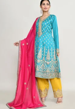 Wedding Wear>Utsav Fashion Embroidered Chinon Silk Pakistani Suit in Sky Blue