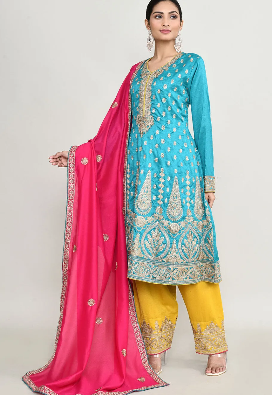 Wedding Wear>Utsav Fashion Embroidered Chinon Silk Pakistani Suit in Sky Blue