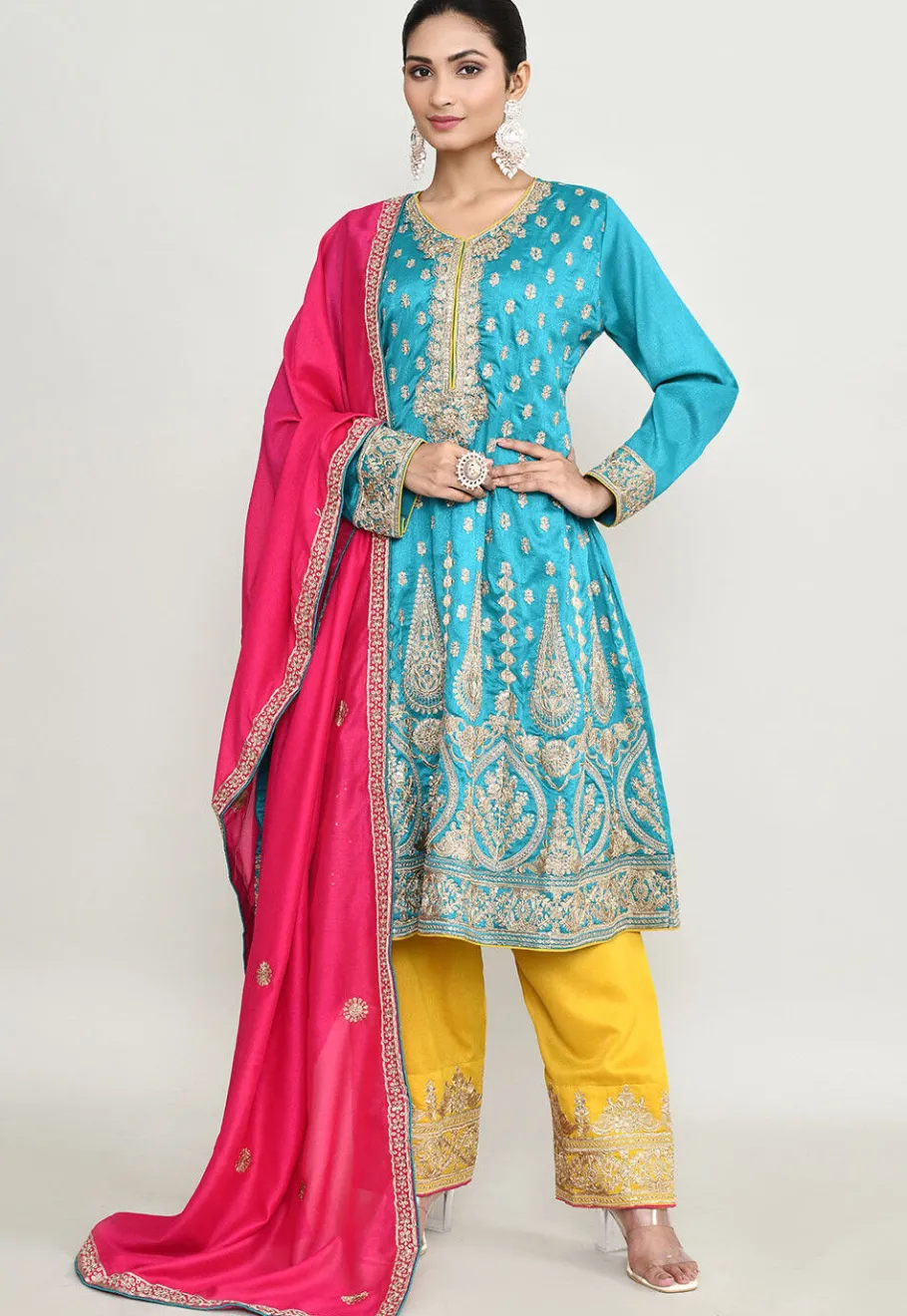 Wedding Wear>Utsav Fashion Embroidered Chinon Silk Pakistani Suit in Sky Blue