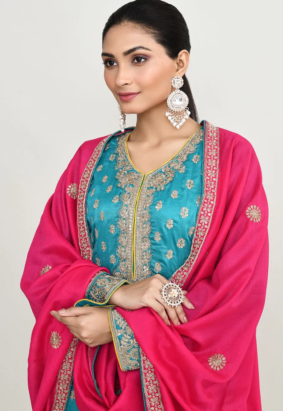 Wedding Wear>Utsav Fashion Embroidered Chinon Silk Pakistani Suit in Sky Blue