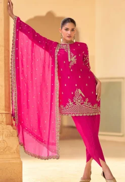 Wedding Wear>Utsav Fashion Embroidered Crepe Silk Punjabi Suit in Pink