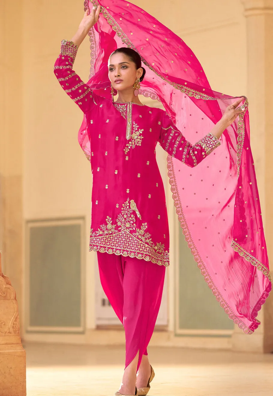 Wedding Wear>Utsav Fashion Embroidered Crepe Silk Punjabi Suit in Pink