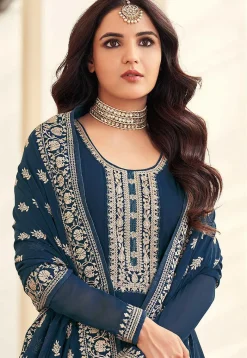 Abaya Style|Bollywood Wear>Utsav Fashion Embroidered Georgette Abaya Style Suit in Teal Blue