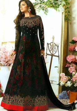 Abaya Style|Bollywood Wear>Utsav Fashion Embroidered Georgette Abaya Style Suit in Black