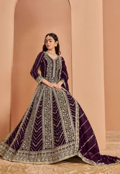 Abaya Style|Georgette Suits>Utsav Fashion Embroidered Georgette Abaya Style Suit in Purple