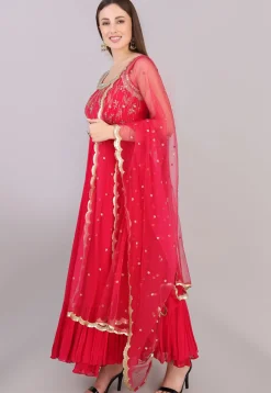 Wedding Wear>Utsav Fashion Embroidered Georgette Abaya Style Suit in Fuchsia Pink