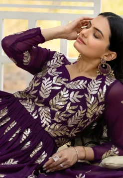 Wedding Wear>Utsav Fashion Embroidered Georgette Abaya Style Suit in Purple