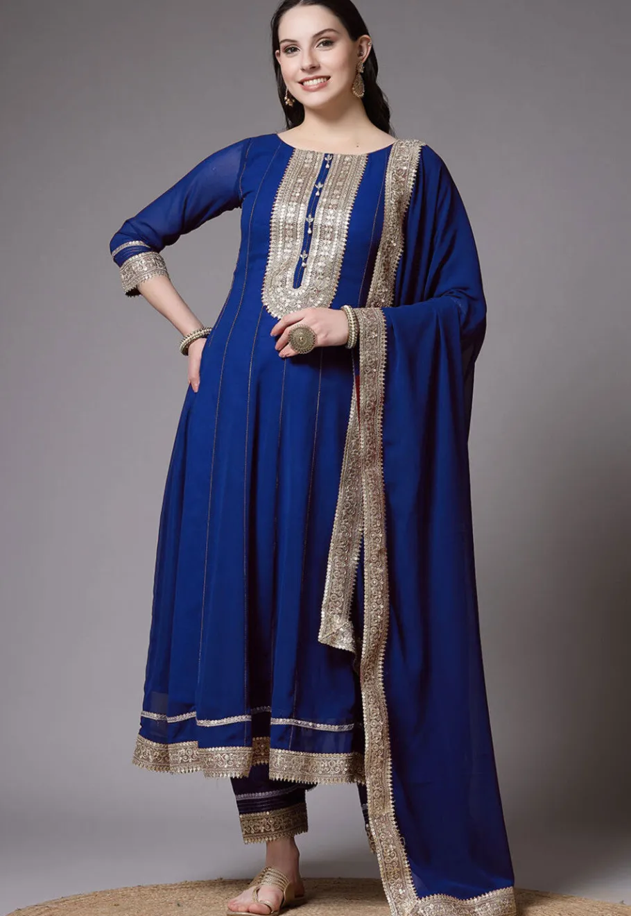 Anarkali Style>Utsav Fashion Embroidered Georgette Anarkali Suit in Royal Blue