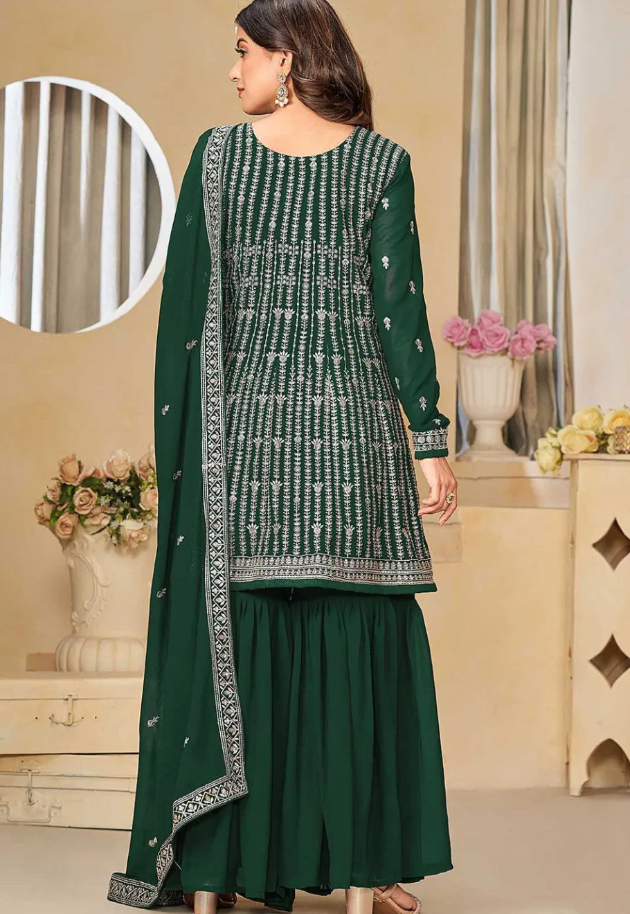 Wedding Wear>Utsav Fashion Embroidered Georgette Pakistani Suit in Dark Green