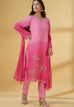 Party Wear|Festive Wear>Utsav Fashion Embroidered Georgette Pakistani Suit in Ombre Pink