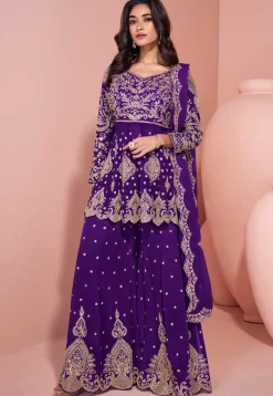 Wedding Wear>Utsav Fashion Embroidered Georgette Scalloped Pakistani Suit in Purple
