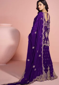Wedding Wear>Utsav Fashion Embroidered Georgette Scalloped Pakistani Suit in Purple