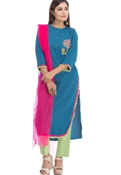 Casual Wear>Utsav Fashion Embroidered Pure Crepe Pakistani Suit in Teal Blue