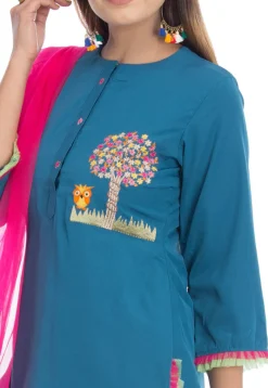 Casual Wear>Utsav Fashion Embroidered Pure Crepe Pakistani Suit in Teal Blue
